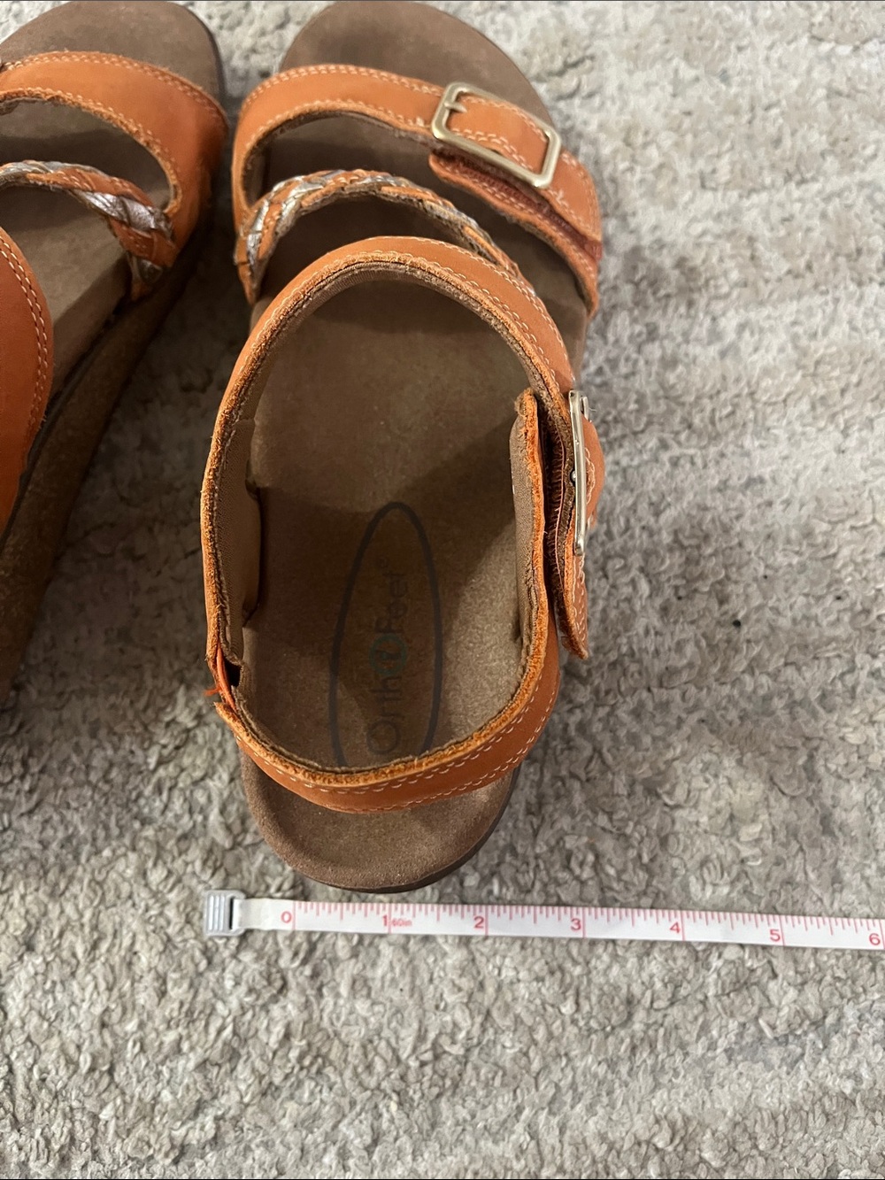 Orthofeet Orthopedic Chloe Orange Adjustable Leather Wedge Sandal 7 Wide Toe Box - Picture 12 of 15